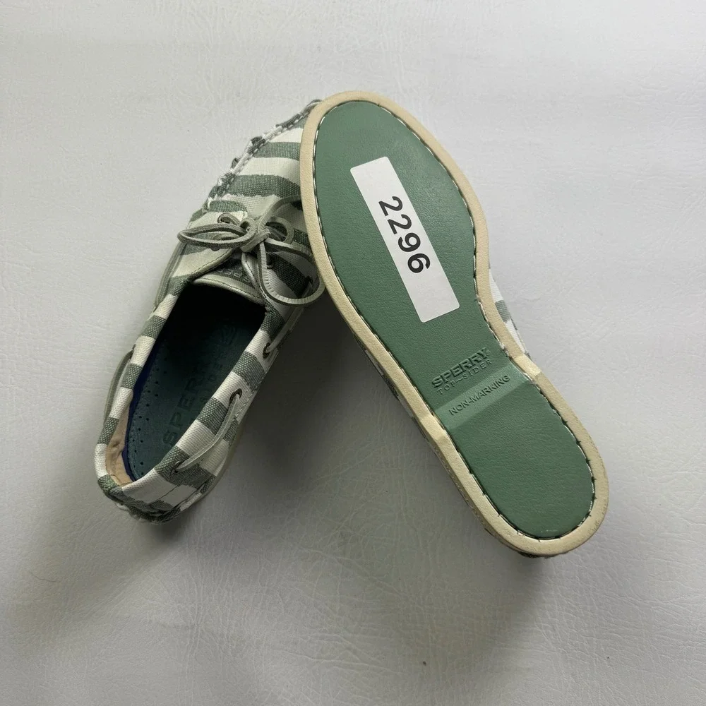 Sperry Top-Sider Striped Canvas Boat Shoes Green White Mens 10.5 M 10281584